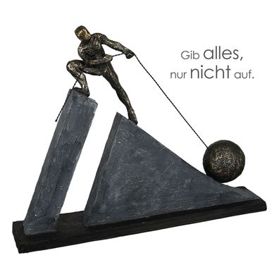 Gilde Skulptur "Kraftakt" bronzefarben, Figur zieht Kugel Basis in schwarz H: 27 ...