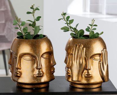 Gilde Vase "Ponto" antik goldfarben, wasserdicht Gesichtsvase mit Hände "Nicht ...