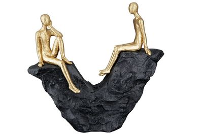 Gilde Skulptur "Zweisam" goldfarbene Figuren auf schwarzem Stein H: 21 cm B: 21.50...