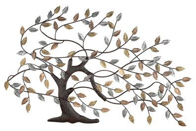 Gilde Wandrelief Herbststurm braun mit antik gold-/ silberfarbenen Blättern H: 68 ...