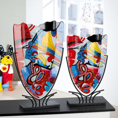 Gilde GlasArt Vase "Street Art" bunt, auf Metallfuß H: 58 cm B: 35 cm T: 10 cm 39999