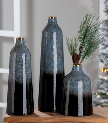 Gilde Vase konisch "Laver" Metall grau, schwarz 41160
