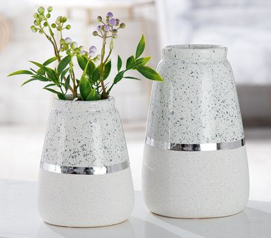 Gilde Vase konisch "Algarve" Keramik grau, weiß 47304