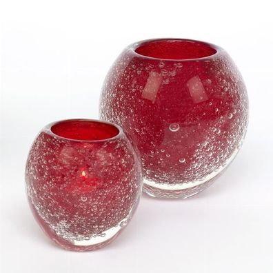 Lambert Salviato Windlicht / Vase rot, H 12 cm, D 12 cm, Überfangglas mit Luftblas...