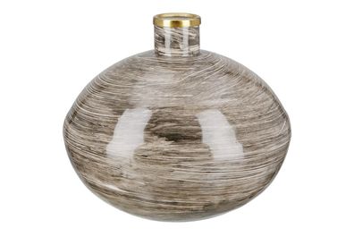 Gilde Vase bauchig "Stripes" braun, mit goldfarbenem Ring Stahl mit emaillierter ...