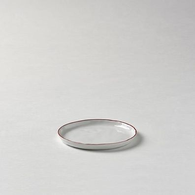 Lambert Piana Teller / Untertasse Porzellan, D 13,5 cm, Dekor Rand weiß / rot 21395