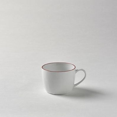 Lambert Piana Kaffee-Teetasse Porzellan, H 7 cm, D 9,5 cm, Dekor Rand weiß / rot ...