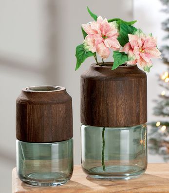 Gilde Vase "Colletta" Glas, Holz braun, grau 39260