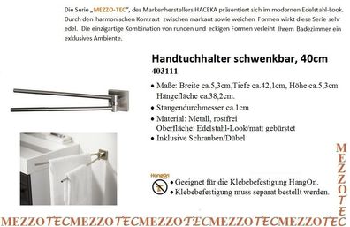 Mezzo Tec 2er Schwenkarm Handtuchhalter Metall matt gebürstet Reduziert