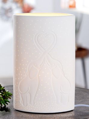 Gilde Lampe "Elefantenliebe" Porzellan weiß 32018
