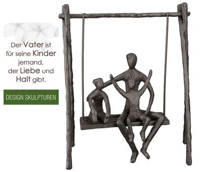 Gilde Design Skulptur "Vaterliebe" brüniert, Vater mit Sohn und Tochter auf Schauk...