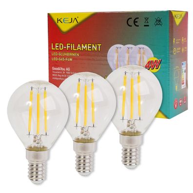 3x LED-Lampe Filament E14 Kugel 4W 40W Birne Leuchtmittel Tropfen Glühbirne Ball