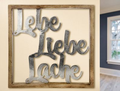Gilde Rahmen XXL "Lebe Liebe Lache" aus Mangoholz und Aluminium, mit 3 Haken zum ...