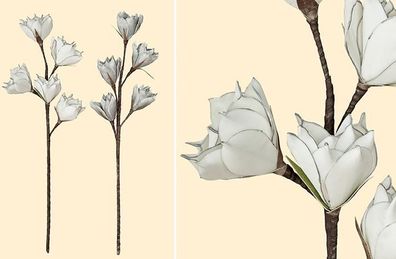 Gilde Deko Tulpen-Magnolie 5 Blüten weiß, Rand silber + grau/ Rand weiss cm cm ...