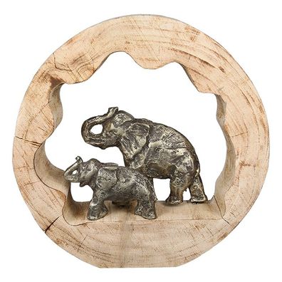 Gilde Skulptur "Elefantenmutter" Kreis natur aus Mangoholz, Elefanten bronzefarben...