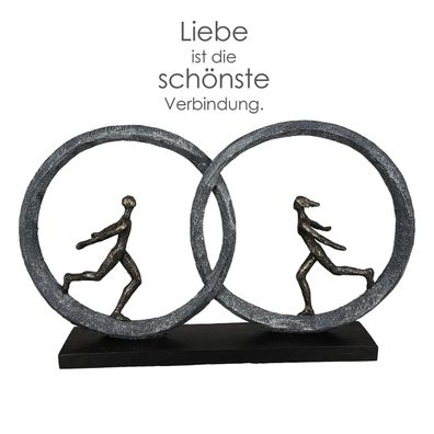 Gilde Skulptur "So in Love" bronzefarbene Figuren in zwei Ringen, Basis in schwarz...