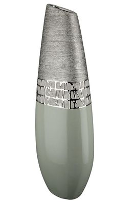 Gilde Vase flach "Lagos" Keramik grau, silberfarben 47360