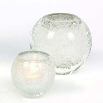 Lambert Salviato Windlicht / Vase weiß, H 12 cm, D 12 cm, Überfangglas mit Luftbla...