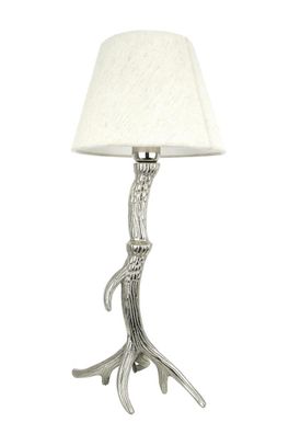 Gilde Lampe "Geweih" silber, mit cremefarbenden Lampenschirm Fassung E 27 max. 25 ...