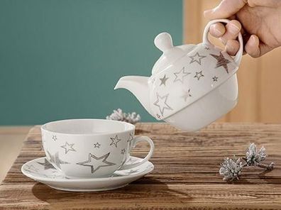 Gilde Porzell Tea for one "Silver Stars" Sterndesign "Bella Vita" cm cm H= 15cm ...