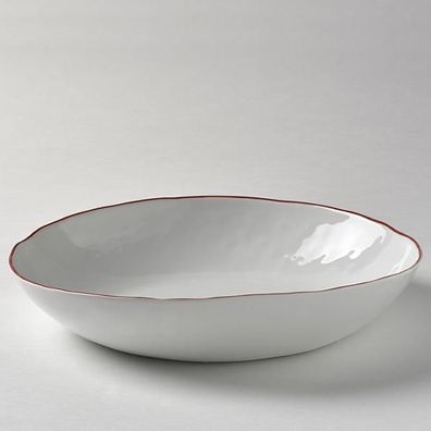 Lambert Piana Schüssel groß Porzellan, D 33 cm, H 6 cm, Dekor Rand weiß / rot 21403