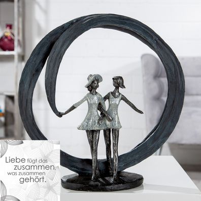 Gilde Skulptur "More than friends" Poly grau, silberfarben 89382