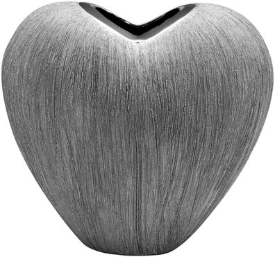 Keramik Herz-Vase Vulcanos grau-Silber glänzend ca. 16 cm hoch 47202