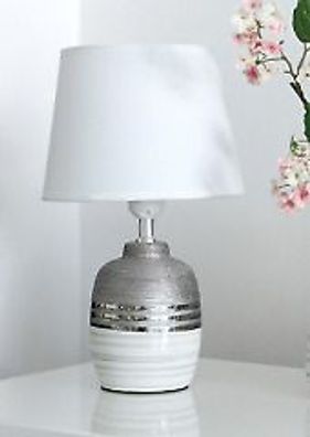 Gilde Lampe "Lavena" silber/ weiß/ hellgrau H: 23 cm B: 12 cm T: 12cm 47214