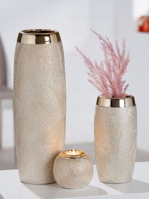 Gilde Vase "Cascade" Keramik champagnerfarben 34336