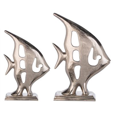 Casablanca Skulptur Fisch "Aki" Aluminium vernickelt silberfarben Antikfinish auf ...
