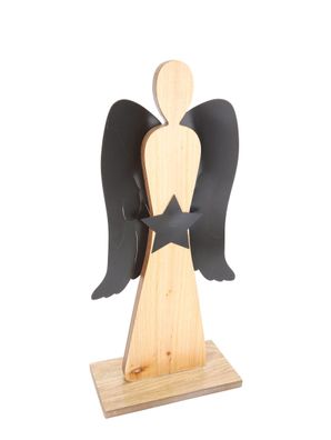 Gilde Engel "Angela" mit Stern Holzdesign, mit dunkelbraunen Metall-Flügeln und ...
