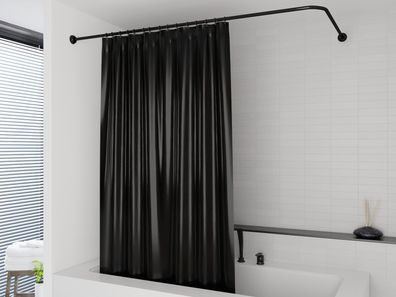PEVA Duschvorhang uni Schwarz 120x200 cm, inkl. schwarze Duschvorhangringe