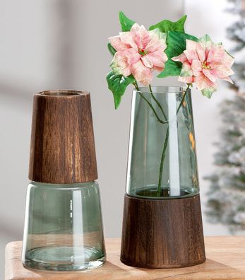 Gilde Vase "Colletta" Glas, Holz braun, grau 39255