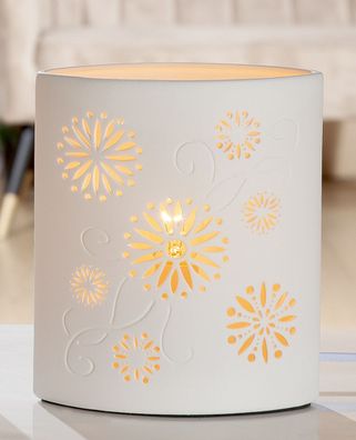 Gilde Lampe Ellipse "Florale" weiß, einseitig geprickelt Fassung E14, max. 40W, ...