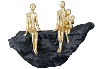 Gilde Skulptur "Familie" goldfarbene Figuren auf schwarzem Stein H: 16.50 cm B: ...