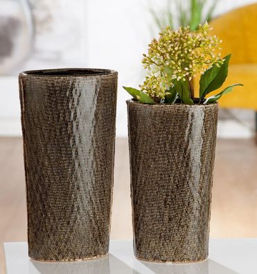 Gilde breite Vase "Cestino" oliv/ creme H: 29.50 cm B: 16 cm T: 10.5 cm 28007