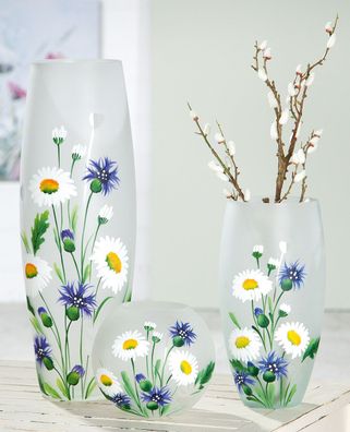 Gilde Kugelvase "Wildblumen" Glas blau, grün, weiß 39302