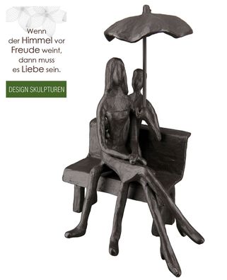 Gilde Design Skulptur "Zusammenhalt" brüniert, Paar auf Bank mit Schirm H: 19 cm ...