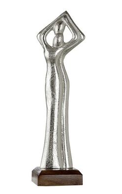 Gilde Figura "Zueinander" Skulptur aus Aluminium, Sockel aus Mangoholz silberfarbe...