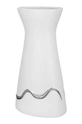 Gilde Vase "Carino" matt weiß/ silberfarben H: 30 cm B: 16 cm T: 11 cm 32455