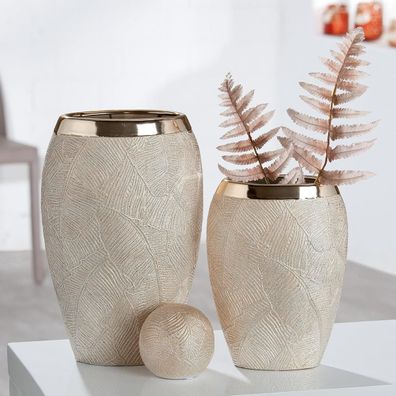 Gilde Vase breit "Cascade" Keramik champagnerfarben 34337