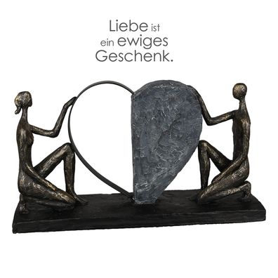 Gilde Skulptur "Affair of the Heart" bronzefarbene Figuren mit Herz, Basis in ...