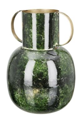 Gilde Vase bauchig "Grana" antik grün, mit goldfarbenen Henkeln Stahl mit emaillie...