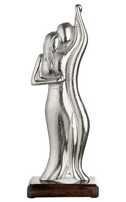 Gilde Figura "Tanzrunde" Skulptur aus Aluminium, Sockel aus Mangoholz silberfarben...