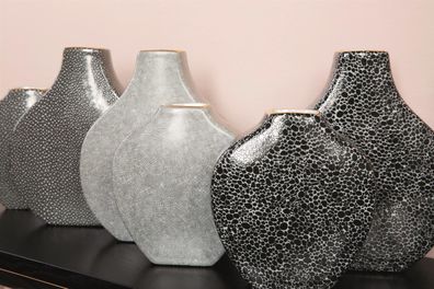 Fink MINTA Vase, grau, gold, Porzellan 23x19,5x6cm