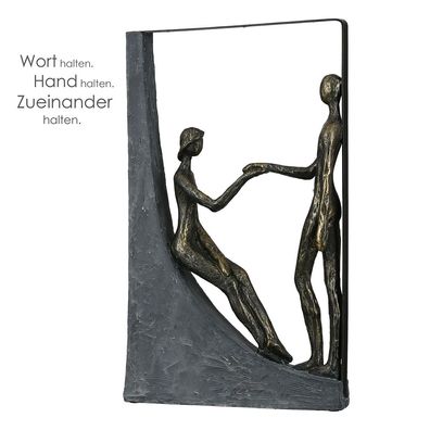 Casablanca Skulptur "Holding Hands" Poly . bronzefarbenes Pärchen graue Basis mit ...