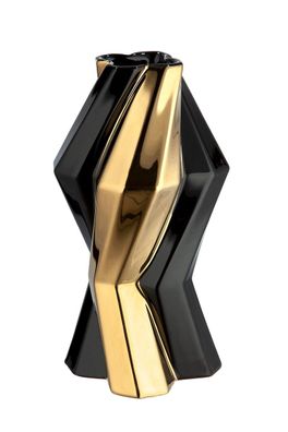 Gilde Vase "Canto" geschwungen schwarz/ goldfarben H: 25 cm B: 13 cm T: 13cm 47258