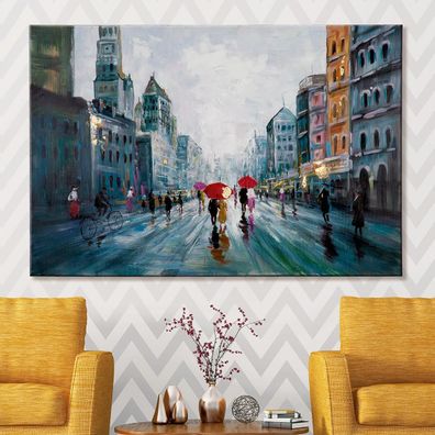 Gilde Gemälde "Stadtleben" mehrfarbig, auf Leinwand aus 100% Acrylfarbe H: 80 cm ...