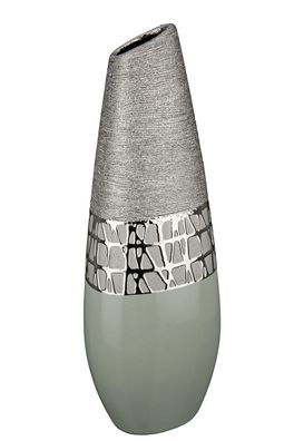 Gilde Vase flach "Lagos" Keramik grau, silberfarben 47359