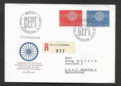 FDC Schweiz Europamarken 19.9.1960 gelaufen als Einschreiben R 577 nach Pegnitz